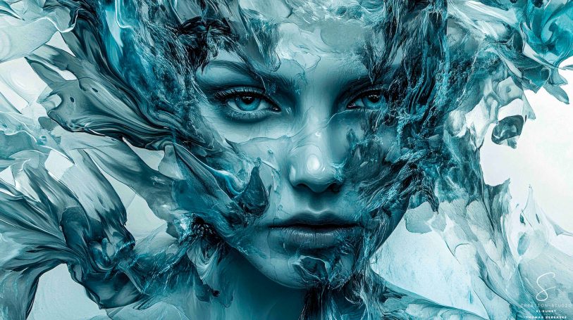 Gesicht in Wasser und Farbe