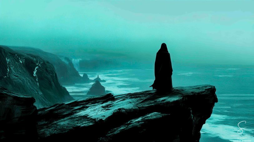 Mystische Figur an der Küste