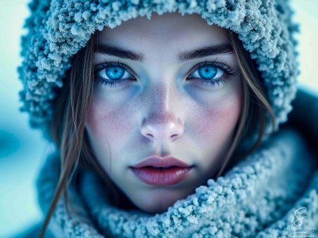 Winterporträt mit eisblauen Augen